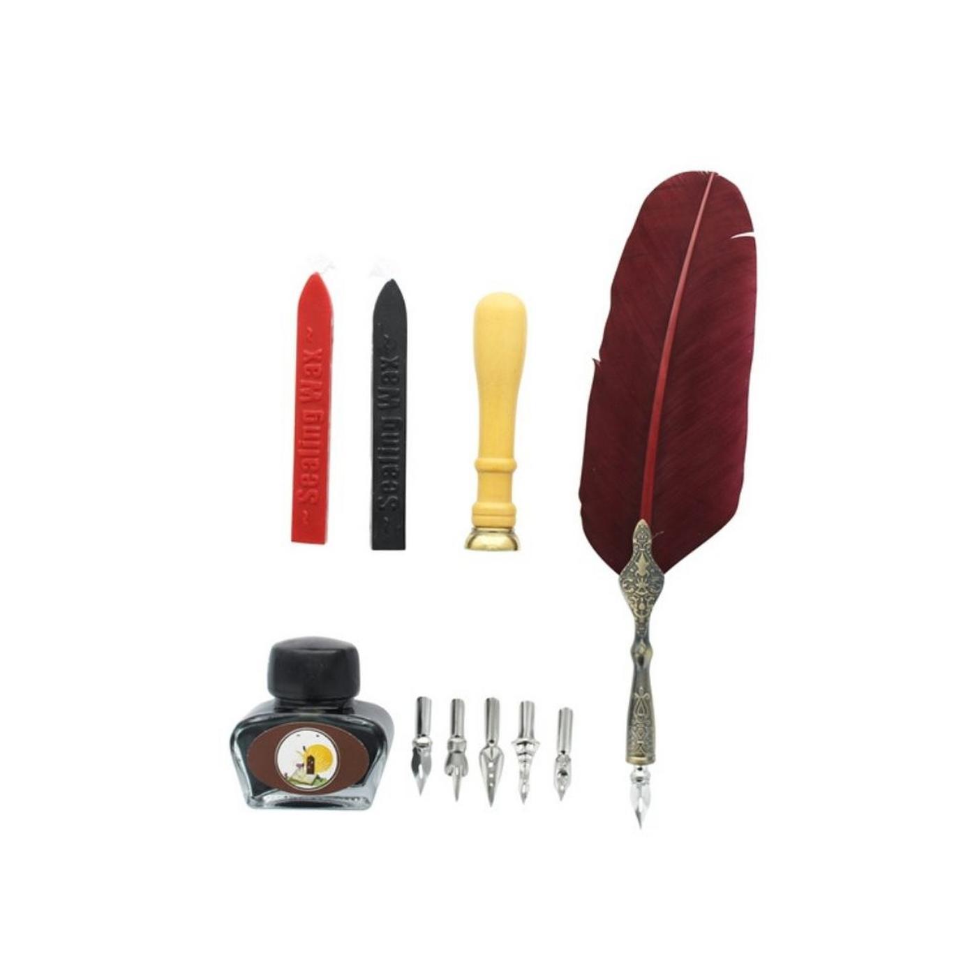 Stylo Plume Vintage WEKAMOS - Plume D'oie Décorative, 5 Pointes Interchangeables - Pour Calligraphie, Dessin, Cadeau Rétro