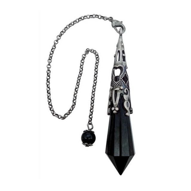 Pendule Pointe Obsidienne Noire et Métal argenté vieilli Design Witch -  - Omsaé