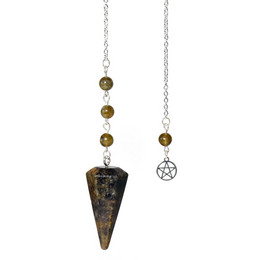 Pendule Hexagonal en Labradorite et charm Pentacle -  - Omsaé