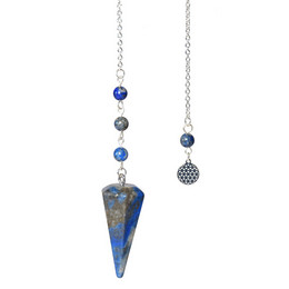 Pendule Hexagonal en Lapis-Lazuli et charm Fleur de vie -  - Omsaé