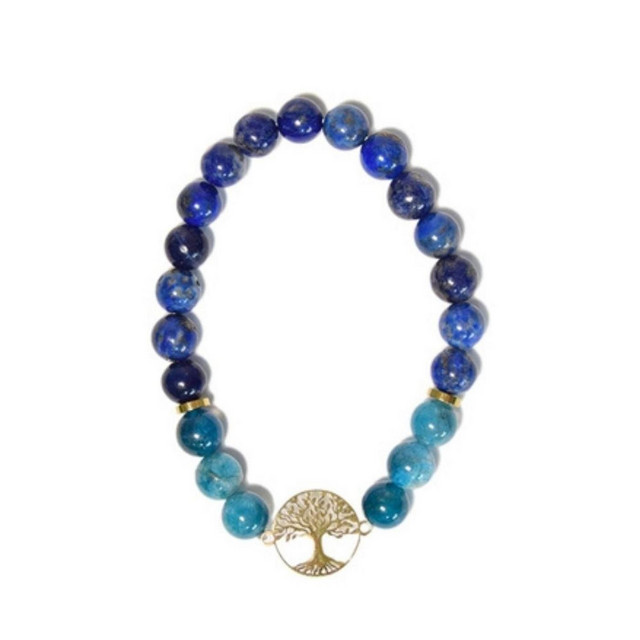 Bracelet Lapis-Lazuli et Apatite Charm Arbre de vie -  - Omsaé