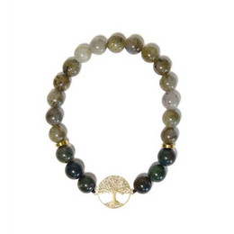 Bracelet Agate Mousse et Labradorite Charm Arbre de vie -  - Omsaé